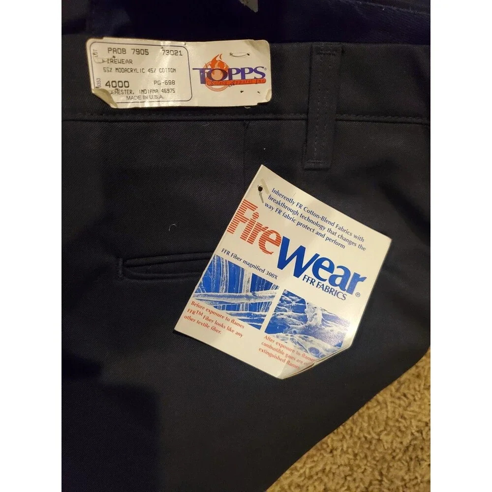NWT Topps FireWear Safety Apparel Flame Resistant FR Pants Navy Modacrylic 40
